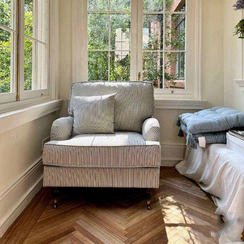法式复古布艺单人沙发椅现代简约美式乡村客厅阳台卧室小户型沙发