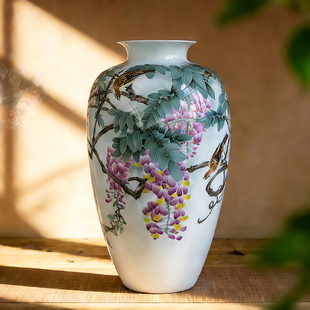 重工陶瓷级花瓶八旬省大师纯手绘瓷瓶家居陈列装饰插花电视柜摆件