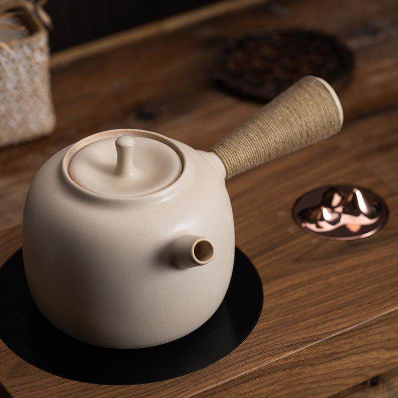 苏打釉白泥粗陶侧把壶 小号陶瓷烧水壶电陶炉急须煮茶壶炭炉