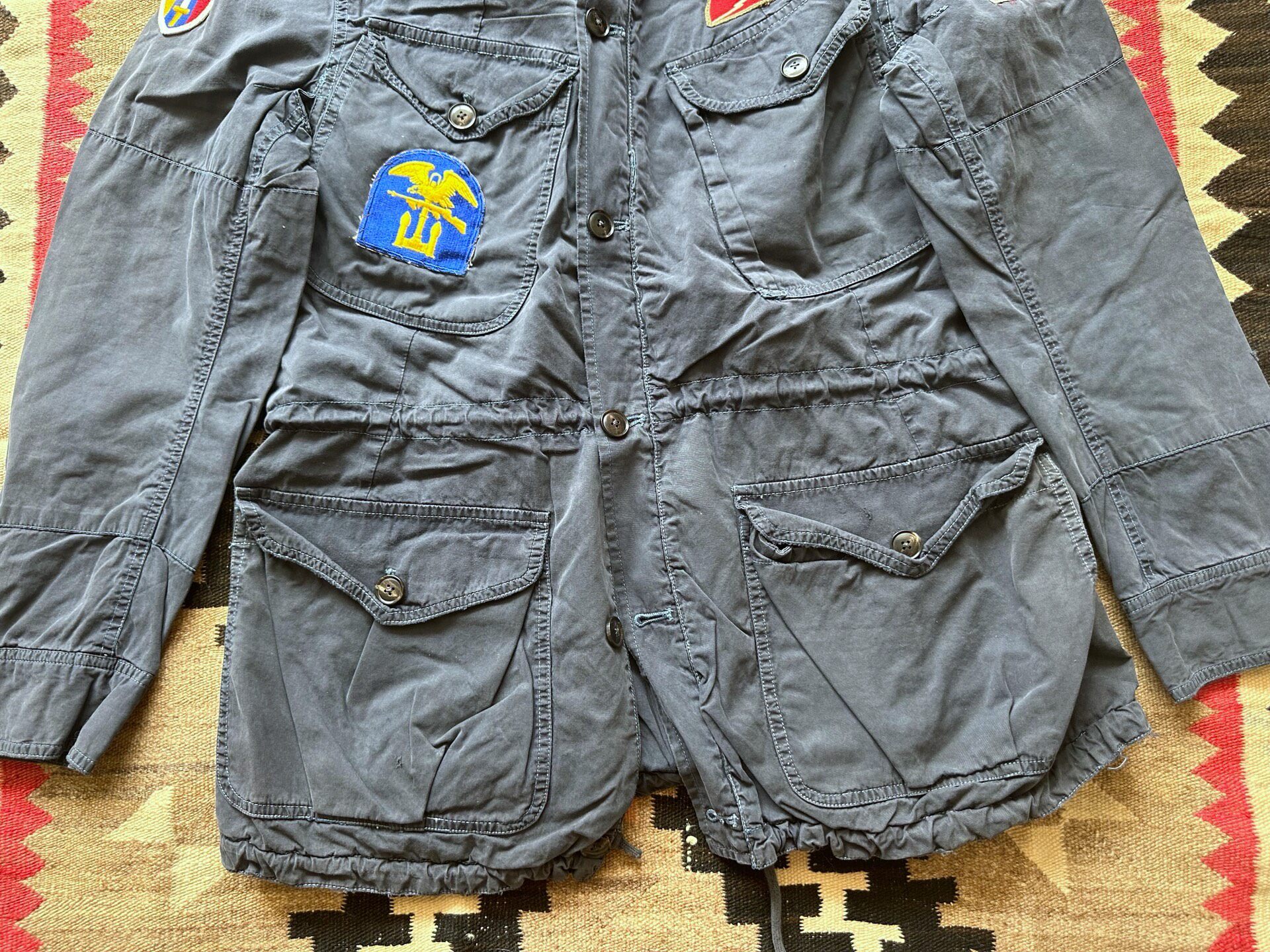 RRL Distressed Military Patch Jacket — label