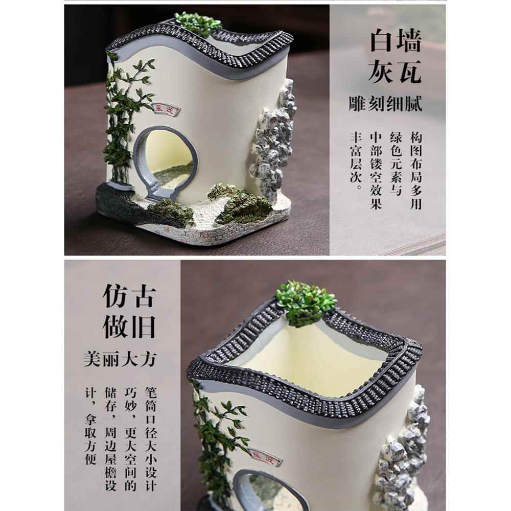 复古中国古风笔筒观国潮04619725饰微景装办公模型式徽派古建筑桌