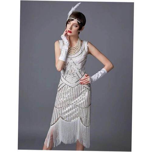 Flapper Dress 20s Sequin Beaded Fringed Great Gatsby Dress