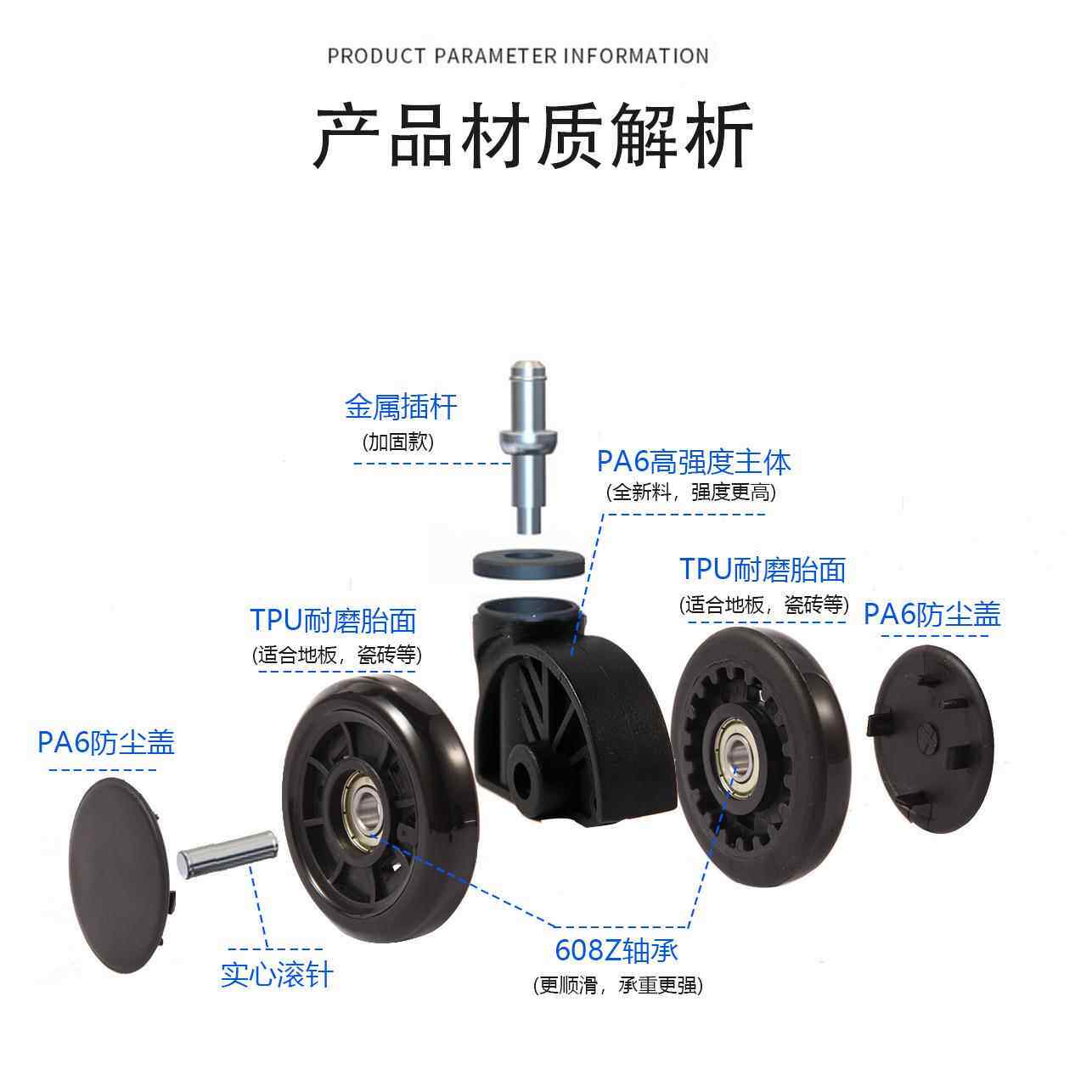 通用转轮子电脑椅椅万向轮椅电竞保友脚轮办公老椅子带板轴承金烨