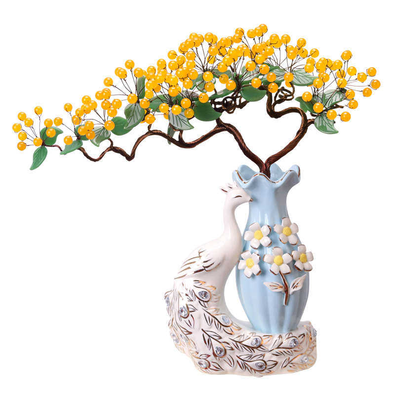 摆设台面客厅装饰品家居电视柜礼品玉石工艺花瓶中式摆件博古架