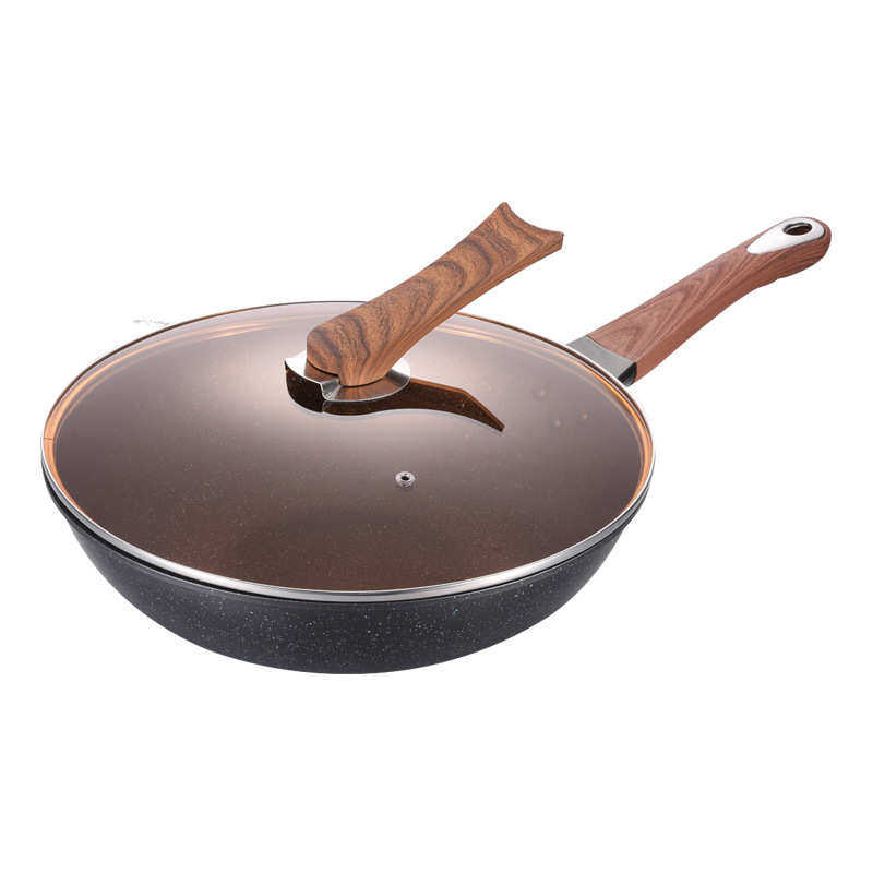 烟不粘锅锅双层少油蒸笼三件套炒菜锅真空具麦饭石炒锅礼品带套装