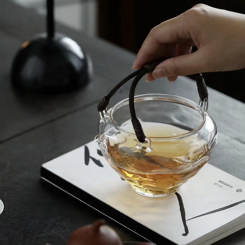 手工藤编提梁壶高硼硅耐高温玻璃绿茶泡茶壶家用日式花茶冷萃壶