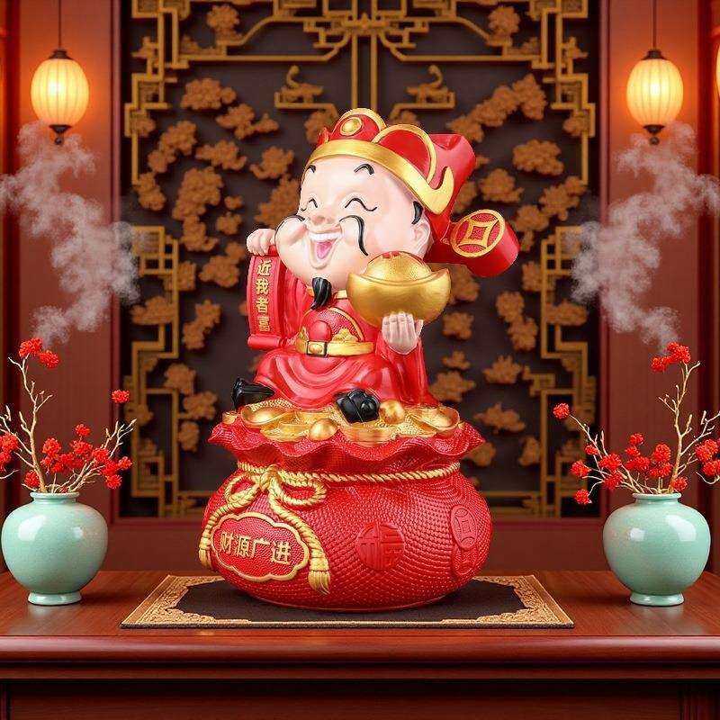厂家直销财神福袋存钱罐摆件树脂工艺品招财储蓄钱袋商铺前台摆放
