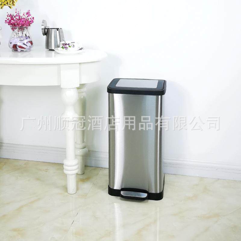 加厚静音缓降拉丝家用客厅卫生间不锈钢方形脚踏垃圾桶不锈钢15L