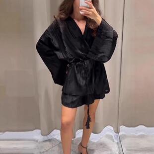Beggar's long sleeved cardigan, ripped shorts set, women's