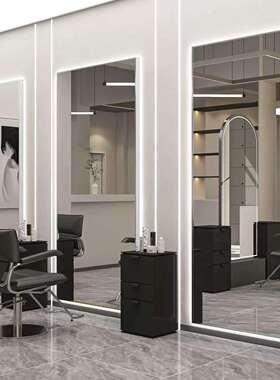 美发店镜台网红发廊专用镜子LED带灯潮款理发镜子挂起简约烫染镜