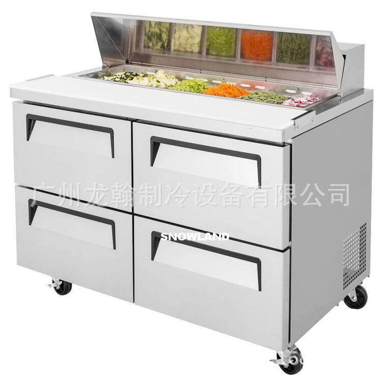 美款三文治工作台带盖披萨柜不锈钢操作台冷藏萨拉工作台带4抽