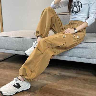 美式工装裤女夏季2024新款春秋小个子直筒宽松束脚休闲阔腿运动裤