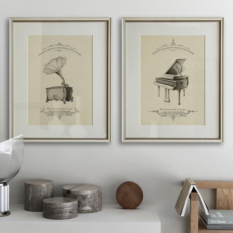 Brusheep 古典乐器装饰画素雅音乐教室挂画怀旧文艺壁画客厅素描图片