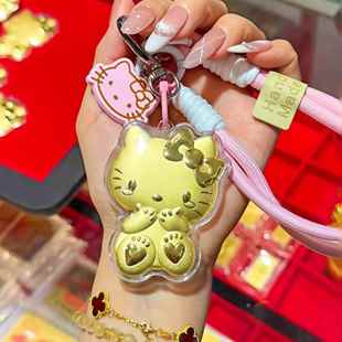 黄金KT猫钥匙扣999足金黄金手机挂绳挂饰创意汽车钥匙扣包包挂件