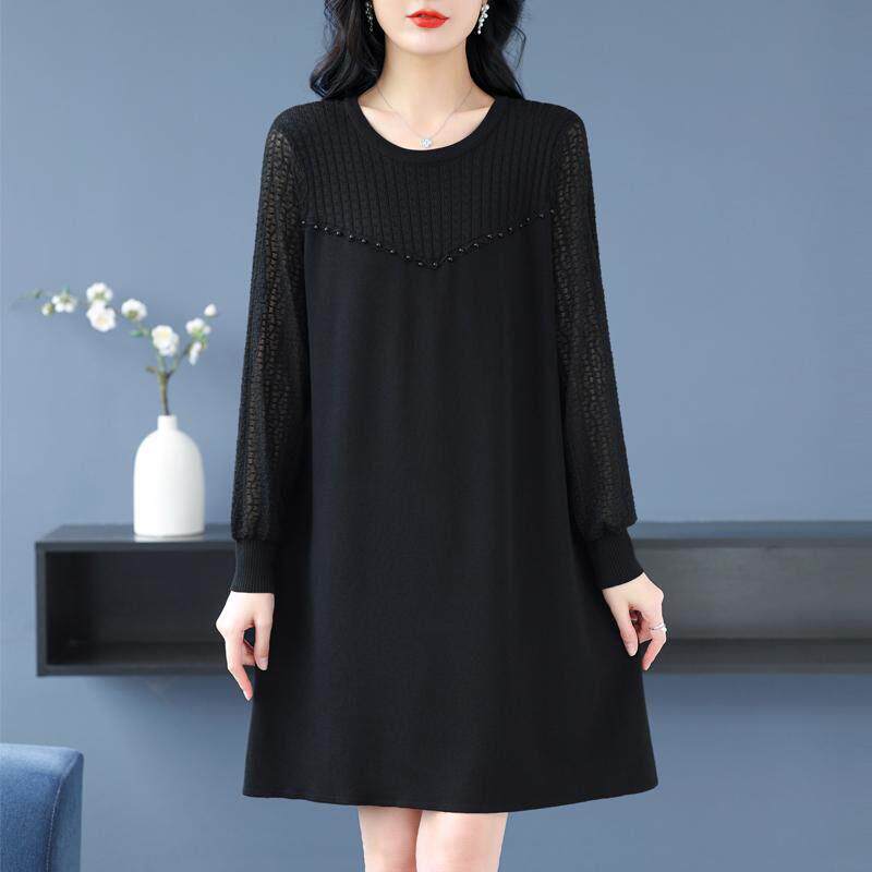 妈妈春装气质显瘦洋装洋派加大码女装春秋宽松遮肚中长版针织衫