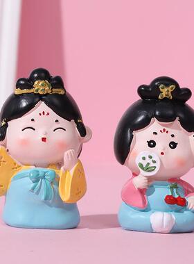 国唐仕女摆潮古风唐仕女树脂工品创意焙内卡通公仔艺汽车装饰品烘