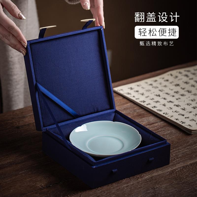 新款直销巾盒子工艺品精品云锦瓷盘礼品盒复古围巾丝摆件茶饼盒子