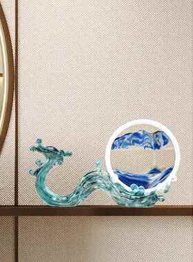 RB00055漏新中式龙年创意游龙流沙画沙压摆件厅电视解客柜玄关家
