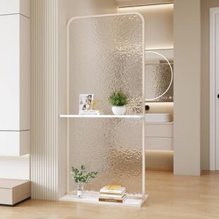 网红奶油风可移动不锈钢渐层玻璃屏风入户客厅卧室免打孔隔断遮挡