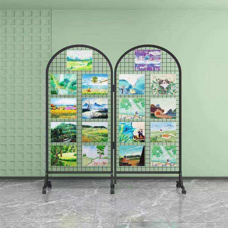 折叠网格立式移动展示架画展画作展览架户外美术半圆形落地展架厂