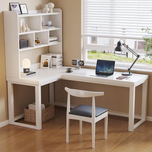 木型转角书桌书架一体现代简ZG-73334电实脑桌L型书房办约公桌小