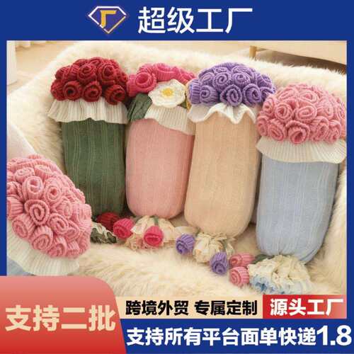 秋冬季款网红玫瑰花束毯多功能花朵抱枕卧室沙发靠枕半边绒毛毯子