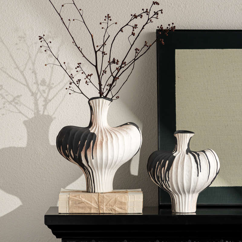 匠十三  侘寂复古陶瓷花瓶装饰品客厅禅意摆件斑驳做旧粗手绘摆件