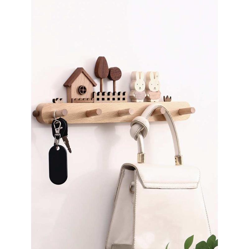 挂衣挂钩架玄关壁挂排墙壁木质钩进门挂实木新品免挂衣钥匙墙上钩
