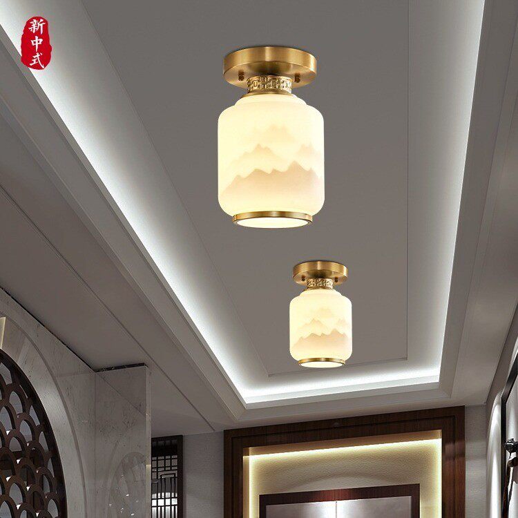 全铜新中式吸顶灯过道单头玄关灯卧室入户门厅阳台小灯2024年新款