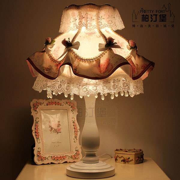 正品欧式韩式村田园主粉色玫瑰碎花树脂布艺公卧室床头装乡台饰灯