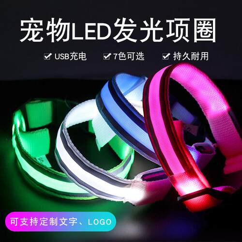 宠物狗用品LDE发光项圈可充电户外遛狗夜间自带反光安全夜行