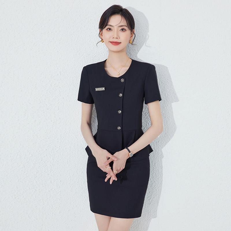 高端职业西装套装女夏季薄款短袖珠宝店工作服套裙子酒店前台正装