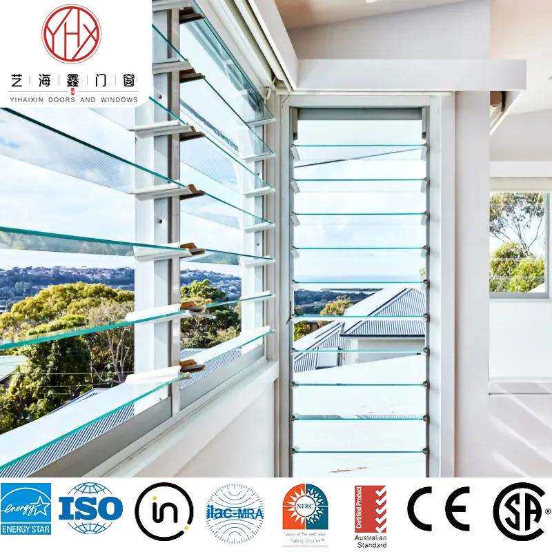 外贸出口铝制百叶窗白色百叶窗户玻璃百叶门防风防水手动开启通风