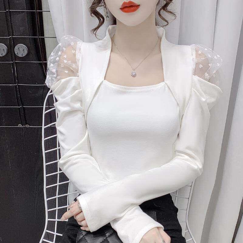 SPYB网纱拼接t恤女时尚洋气2026春秋新款气质时尚百搭打底衫上衣