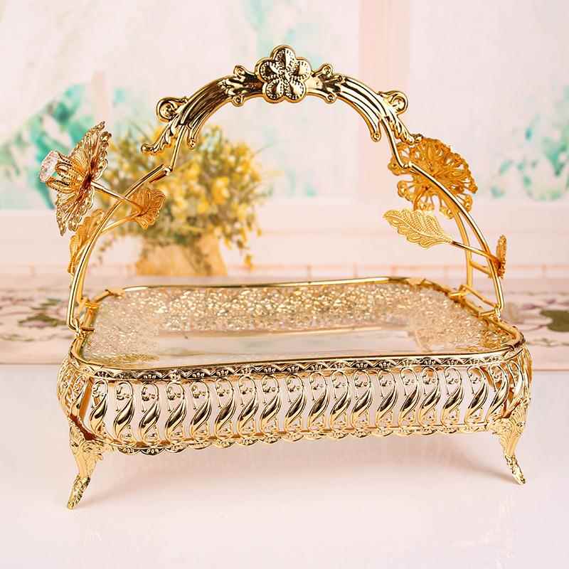 欧式复古圆形水果盘收腰提篮方型果篮多层家居客厅时尚玻璃盘