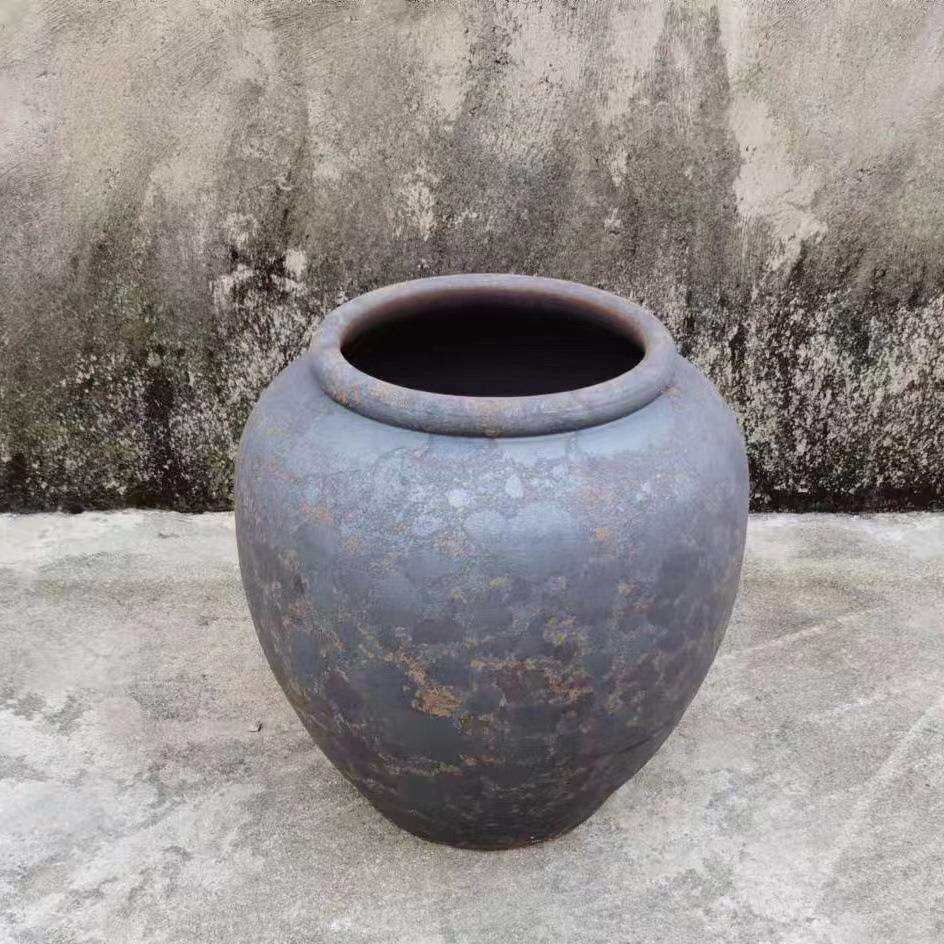 复古粗陶土做旧陶瓷花瓶落地大号花盆景观摆件禅意干支陶罐工艺品