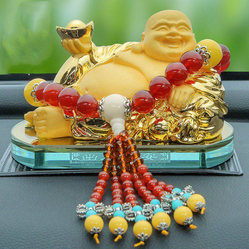 弥勒佛汽车摆件车载香水座车上高档平安佛像招财保车内饰品装饰男