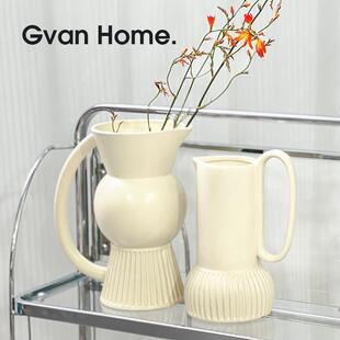 北欧简约陶瓷花瓶直身浮雕艺术装饰品时尚黑金电镀花器软装设计