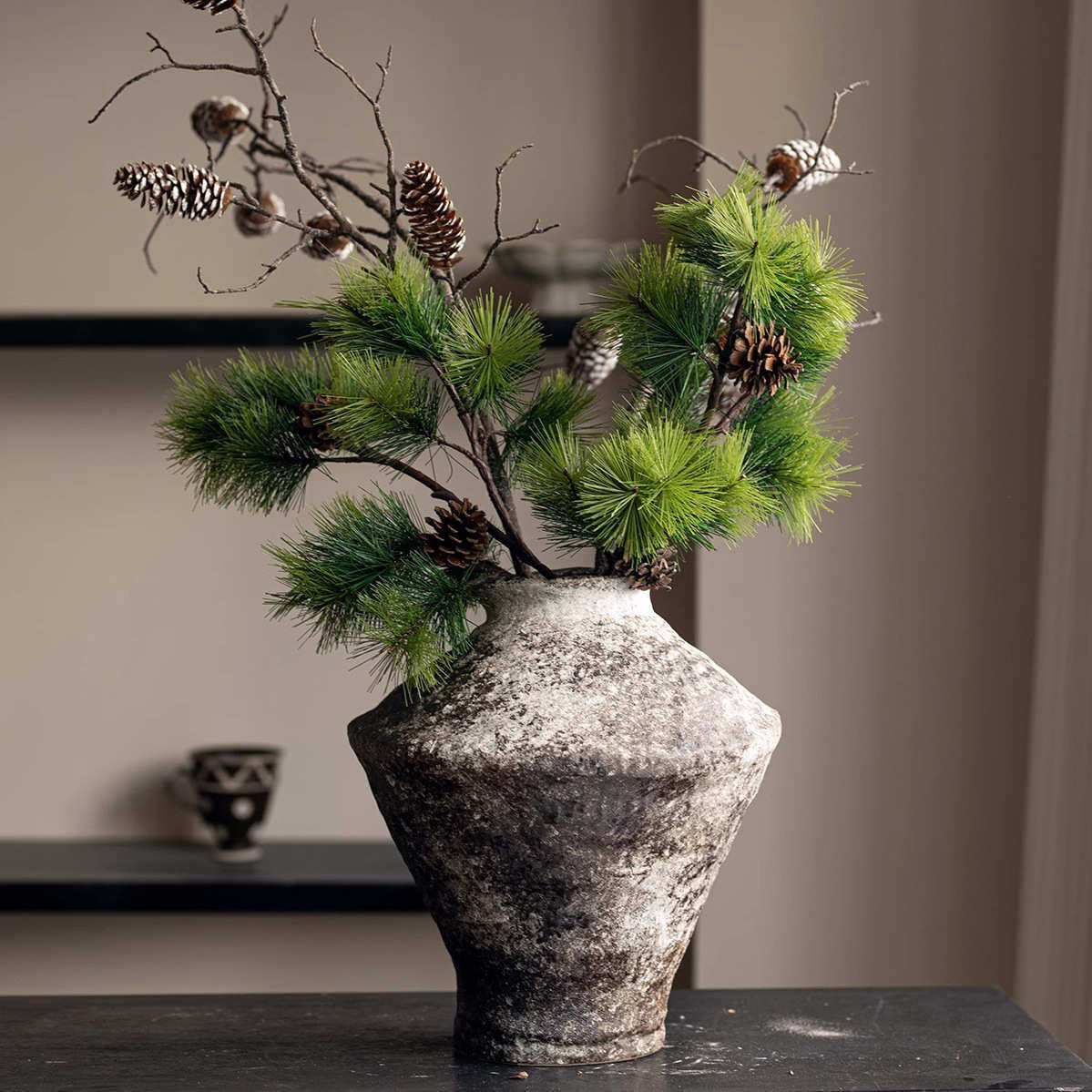 粗花盆中式客厅水培新花瓶纯手工画禅意插花摆件寂陶陶瓷侘壁玄关