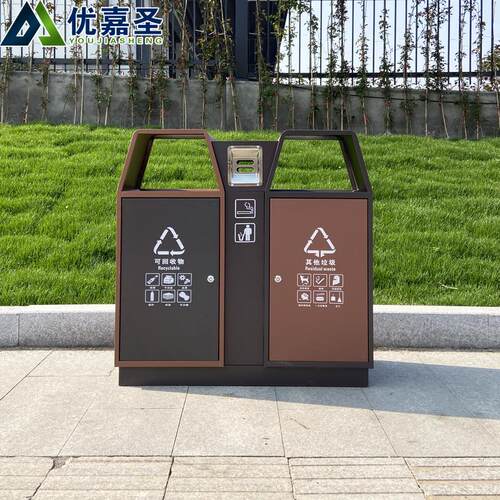 户外环卫垃圾桶双桶室外小区景区广场不锈钢分类垃圾箱钢木果皮箱