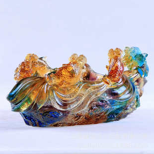 琉璃鱼摆件金玉满堂聚宝盆家居客厅装饰品摆件新中式软装