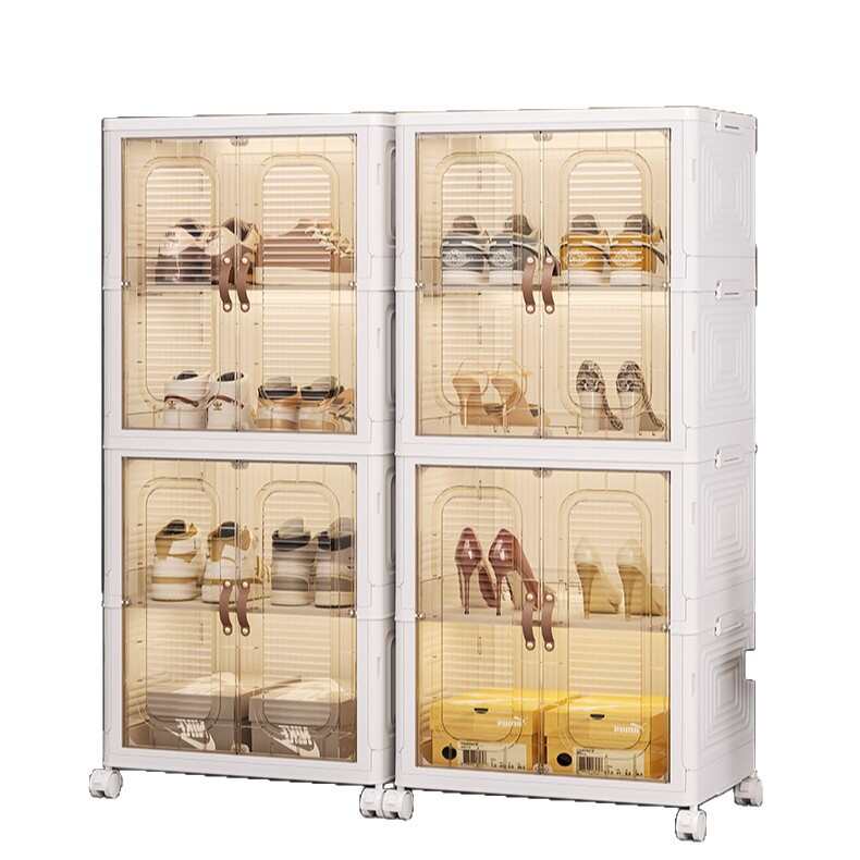 透明可折叠免安装收纳柜子可移动带轮子大容量轻奢防尘双开门鞋柜