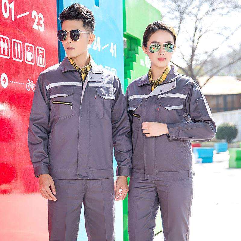 前胸口袋汽修工作服套装 吸湿排汗工装制服 春秋季车间劳保工作服