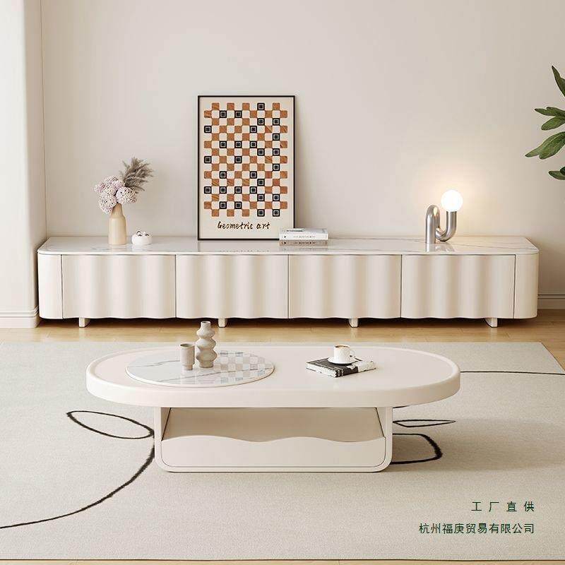 云朵茶几2026新款几何电视柜组合带抽屉简约奶油客厅地柜岩板绢花
