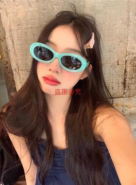 糖果色椭圆型太阳眼镜少女可爱个性护眼太阳眼镜拍照装饰