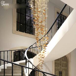 楼大挑店空客376厅吊灯所酒大堂意玻璃叶片楼会梯灯创长 别墅复式