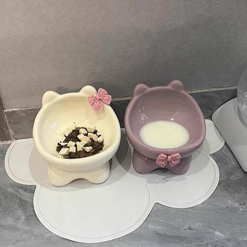 高脚猫碗陶瓷猫食盆防黑下巴保护颈椎不易打翻大口径猫罐头宠物碗