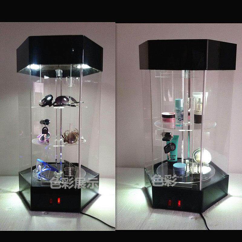 亚克力旋转展示柜饰品汽车配件手表手办牙模3D眼镜柜台样品陈列柜