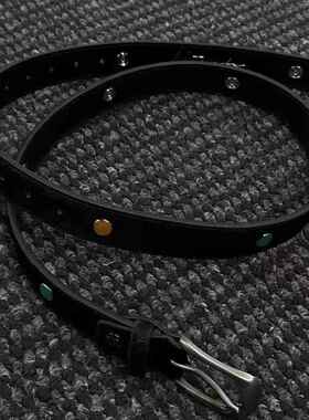 高级感24ss宝石马毛pu皮烫银色做旧搭扣腰带皮带 gemstone belt