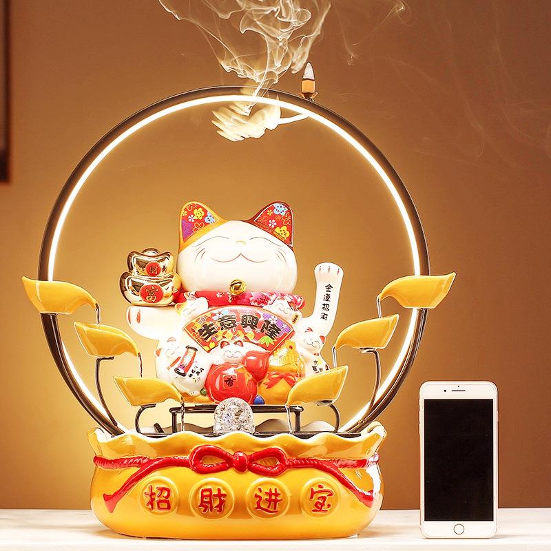新中式招财猫流水生财摆件陶瓷家居装饰新店商务礼摇手开运发财猫